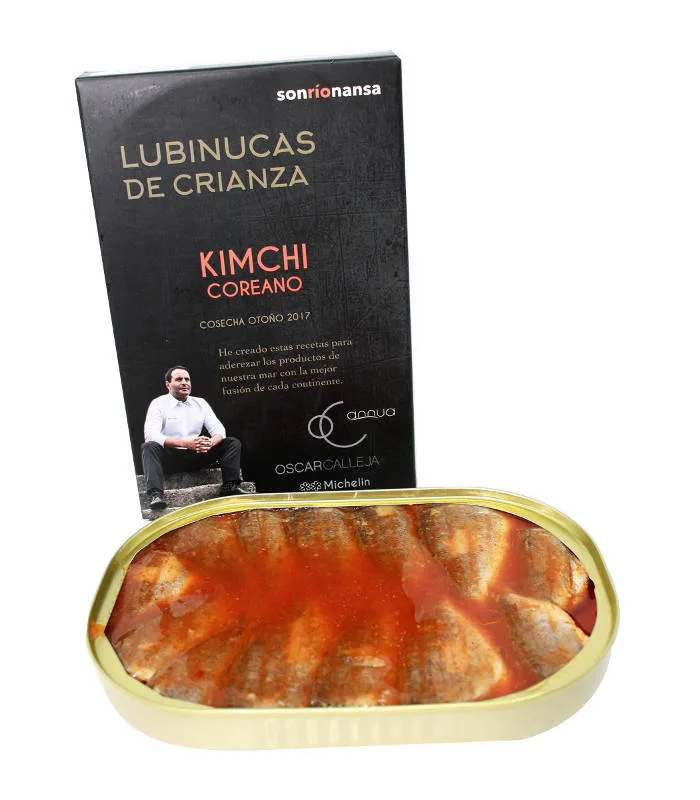 lubina-conservas-gourmet-kimchi Lubinucas: alevines de Lubina en Kimchi Coreano. Lata 133 gr. - Imagen 1